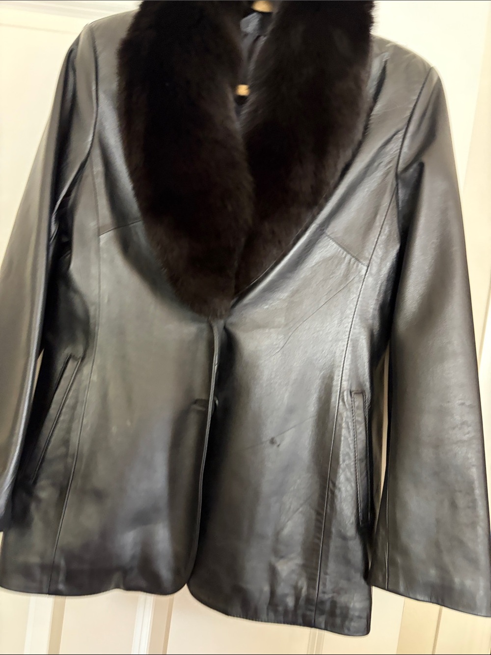 Black Leather Jacket with Fur Collar